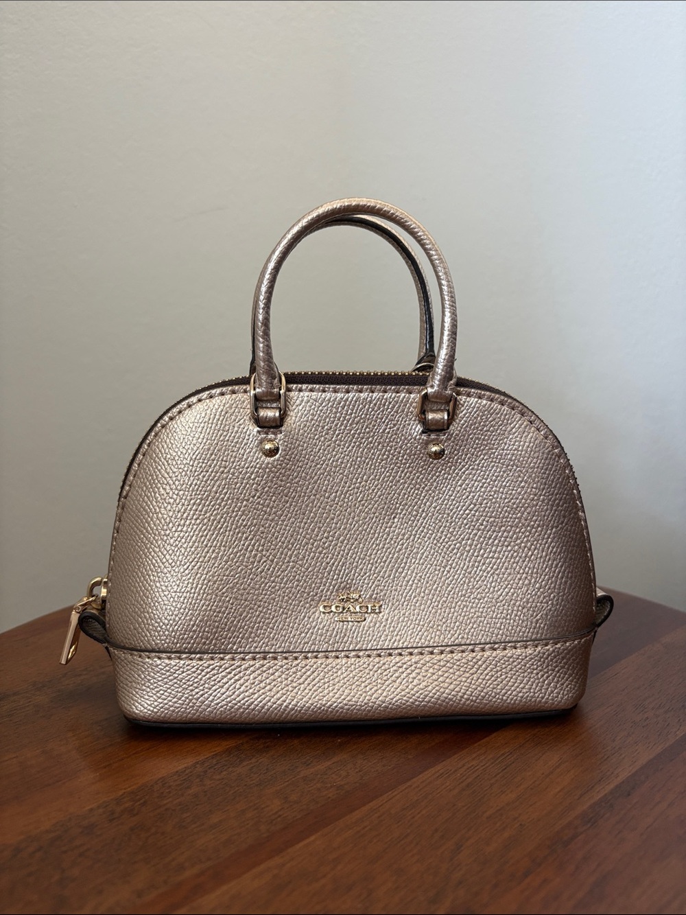 Coach Micro Mini Sierra Dome Satchel in Metallic Champagne Gold